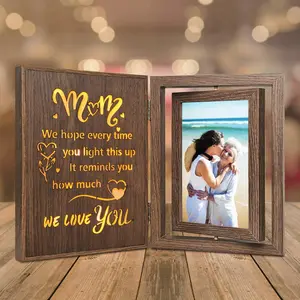 Light Up Mom Picture Frame – Vintage Wooden Mother Glowing Picture Frames for 2 4x6 Photos, Rustic Rotating Double-Sided Gift for Mom from Daughter or Son