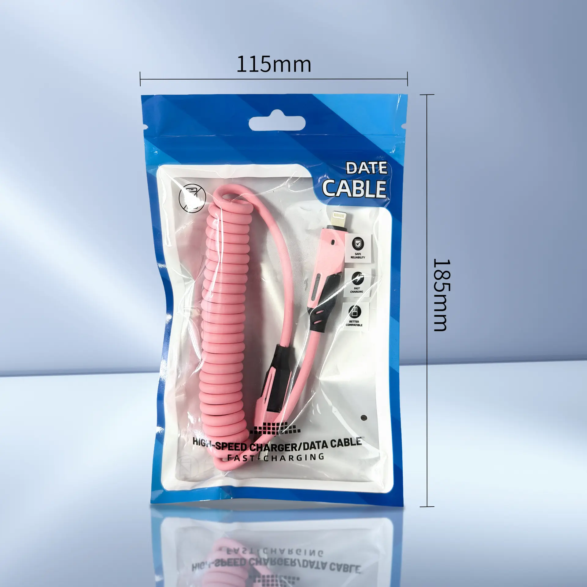 Pink 1.5m Spring Cable 100w Four-in-One