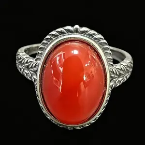Vintage Twisted Bezel Leaf 925 Sterling Silver Natural Carnelian Adjustable Ring