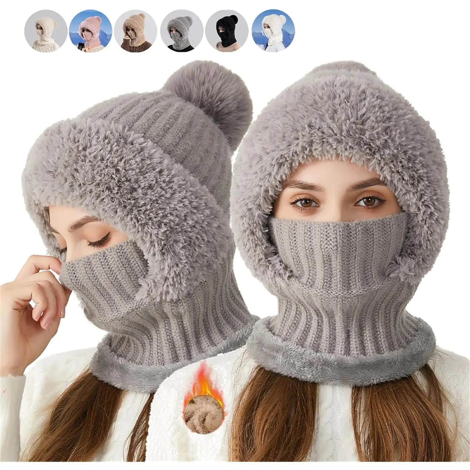 3 in 1 Cold Resistant Hat Autumn Winter, Women's Knitted Hat Scarf Mask, Wind-Resistant Scarf Hat Face Mask Hooded Scarf