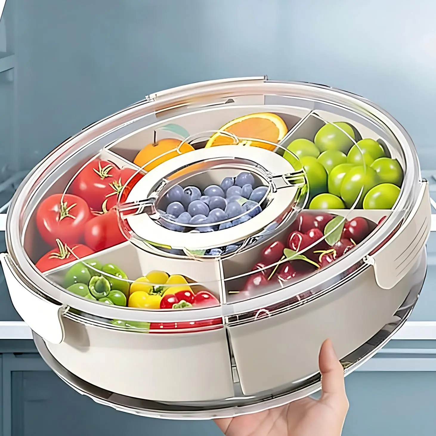 2026 Festive Rotating Airtight Multi-Compartment Plastic Snack Storage Organizer Box - Reusable Kitchen Food, Party Serving Container with Sorting Feature, Unisex Party Host Supply, Camping Essential Gift for Freshness Maintenance