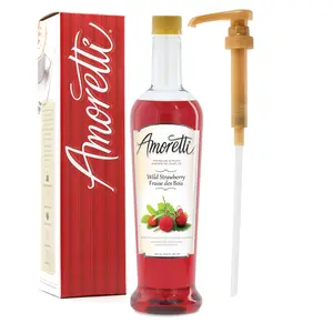Premium Wild Strawberry Syrup - 94 Servings Per Bottle (750 ml), with Pump for Flavoring Coffees, Cocktails, and other Beverages, Gluten Free, GMO/GEO Free, Preservative Free