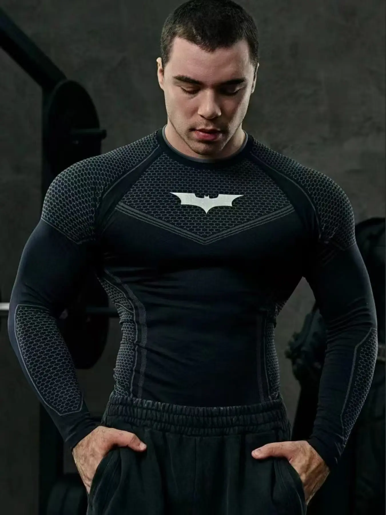Men's Batman Sports Long Sleeve High Stretch Quick-Dry Fitness