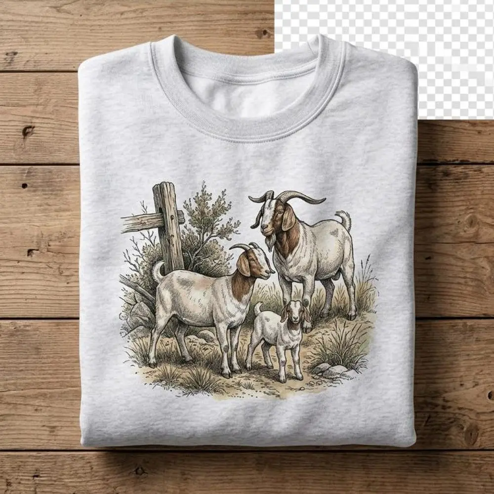 Goat Sweatshirt Goat Family Vintage Shirt Farmhouse Nature Tee Hoodie Unisex Country Landscape Pullover Gift for Goat Lover#87