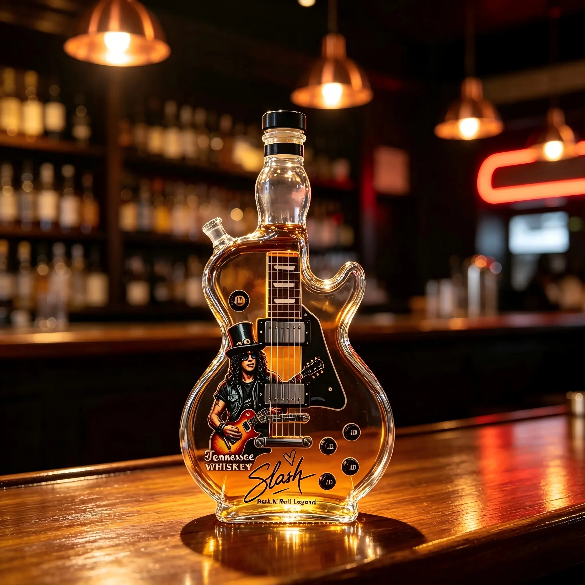 Guitar Shaped Clear Glass Liquor Decanter, Refillable Empty Decorative Spirits Bottle with Premium Gift Box for Home Bar Tabletop Display & Festival Gifts