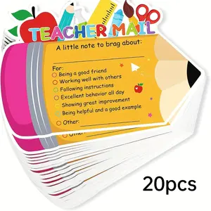 20pcs Teacher Mail Cards, Pencil Shaped Classroom Positive Notes, Premium Cardstock Student Praise Cards, Great for Classroom Management & Encouragement
