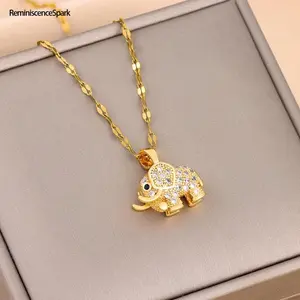 Cute Elephant Sparkling CZ Pendant Necklace – Dainty Copper Metal Design, Perfect Versatile Accessory for Daily Wear & Party Outings