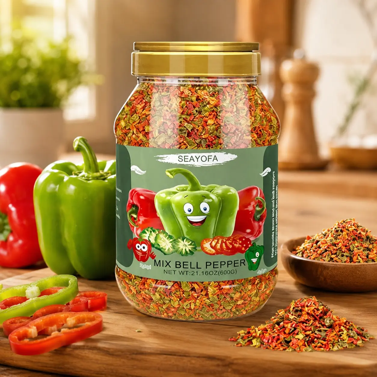 21oz Dried Bell Peppers Mix, Natural Dehydrated Red & Green Bell Pepper Flakes, Perfect Toppings for Ramen, Vegetables Soup, Stews, Noodle, Outside Camping, Gluten Free
