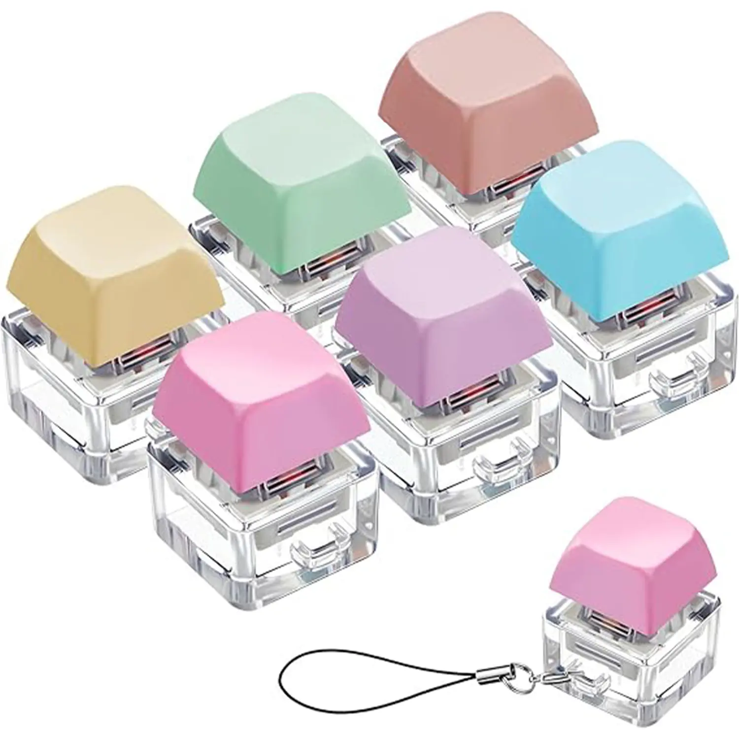 6pcs Keyboard Toy Clicker Set, Fingertip Keychain Stress Reliever, Macaron Color Adult Gift, Time-Passing Fun Accessory, Stress Relieving Accessory, Fidget Cube, Stress Relief Fidgets, Stress Relief Tool, Stress Relief Gadgets, Fidgeting