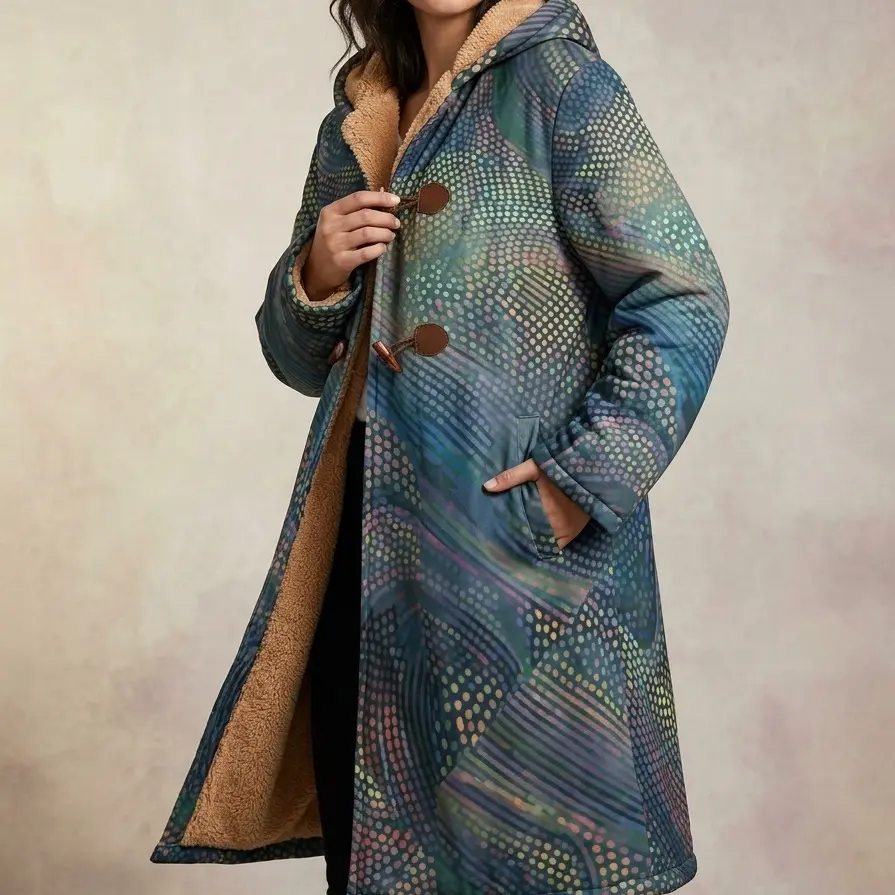 Women's Maximalist Long Fleece Windbreaker - Festival Coat for Burners, Psychedelic Outerwear, Rave Camp Uniform, Alt Streetwear Statement Trench