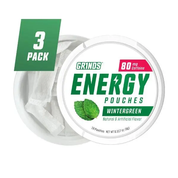 Grinds Energy Pouches - Wintergreen (Pack of 3) Energy Booster