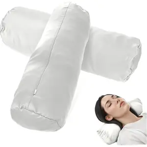 2 Pack Neck Roll Pillow Cas White Grey Satin Round Neck Roll Pillow Covers with Zipper, Silky Bolster Pillow Cover Cervical Neck Roll Pillow Cover Pillowcas Cylinder Pillow Ca 18x6 inch