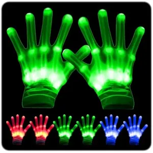 LED Light Up Gloves - Flashing Finger Lights with Multiple Colors & Modes for Rave, Halloween, Christmas Parties & Costumes for Kids & Adults