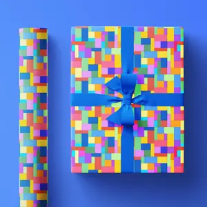 Colorful Toy Brick Wrapping Paper Roll, Construction Block Gift Wrap for Christmas, Kids Birthdays and Holidays, Bright & Unique Design