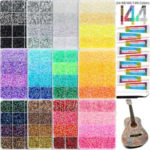 24/48/60/144 Color Resin Rhinestones for Crafting with Tweezers, Assorted 3mm Non Hotfix Flatback Gems, Sparkling Crystals for Clothing, Tumblers, Mugs, Shoes, Fabric Decor, Art Creation Supplies.