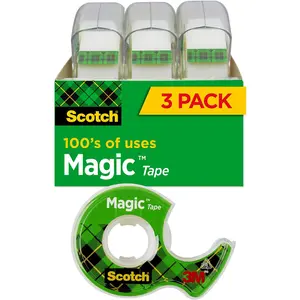 Scotch Magic Tape, 3 Rolls, Numerous Applications, Invisible, Engineered for Repairing, 3/4 X 300 Inches, Dispensered (3105) Scotch Brand