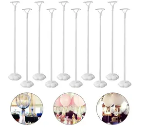 10 Sets Balloon Stick Stand, Balloon Sticks Holder with Base for Table Desktop Centerpiece Balloon Holder for Birthday Party, Wedding, Baby Shower and Anniversary Decoration (15.7 inch White)