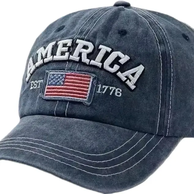 Vintage USA Flag Embroidered Baseball Cap - Distressed Dad Hat, Sun Protection Outdoor Cap, Adjustable Fit for Men and Women