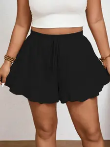 【Plus Size】Solid Color Shorts, Casual Comfy Drop Waist Shorts for Daily Wear, Women's Bottoms for All Seasons