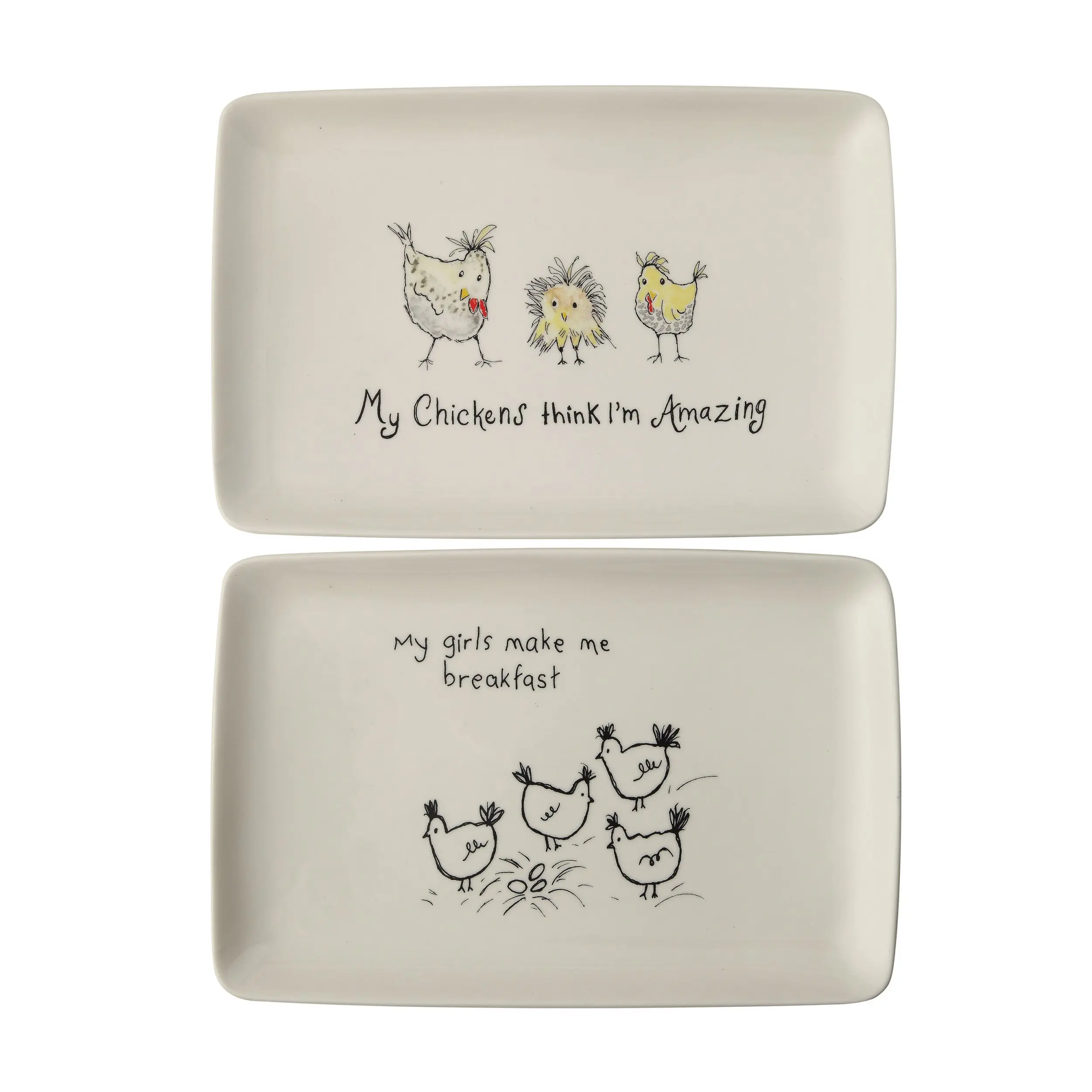Chickens Theme Eating Tray Plates - 2 Styles Pasta Serving Plates with Chicken Design, Printed Saying, Ideal for Large Portions, Dessert Display