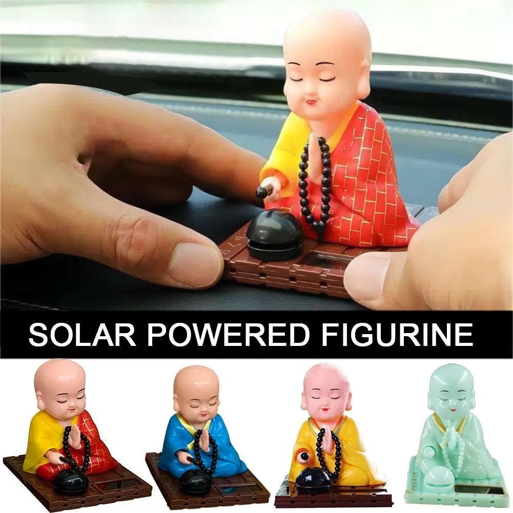 Lovely Solar Powered Bobble Shaking Head Monk Ornaments Dancing Toy Creative Monk Figurines Statues Car Home Office Decoration