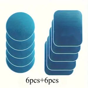 12pcs Magnetic Stand Plates Set, Stainless Steel Base & Rectangular Iron Discs, Ultra-Thin Metal Backing, Strong Suction, Stable Adhesion