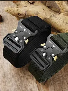 Durable Canvas Tactical Belt with Adjustable Buckle, Multifunctional Design, Outdoor Training, Casual Wear, Daily Use, Adjustable Ratchet Belt