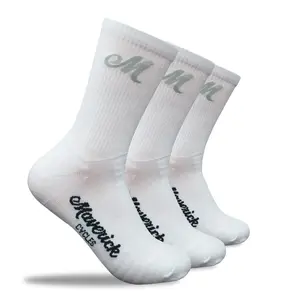 Maverick Cycles Bike PRO Compression Cycling Socks Crew Hiking Running Athletic Socks 3 Pairs, White - 3 Pack