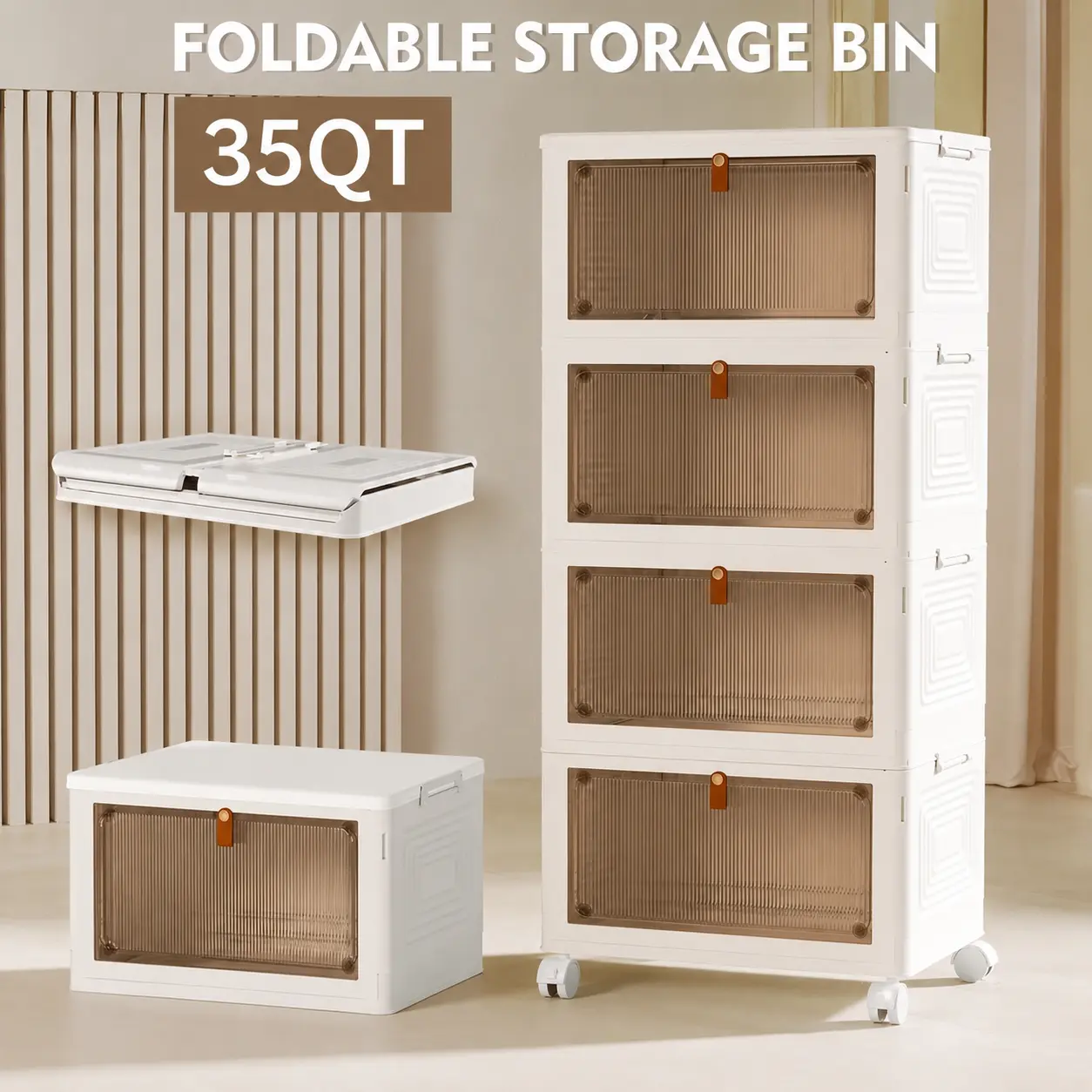4-Tier Square Rolling Plastic Storage Bins with Lids - Eco-Friendly Sturdy Foldable Compartmentalized Home Supply Organizers for Room Storage, House Organizer Needs, Boxes, Storage Organizer