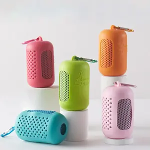 Cool Touch Quick Dry Towel Microfiber for Sports Portable Silicone Box Perfect for Gym Beach Yoga & Outdoor Travel in Assorted Colors