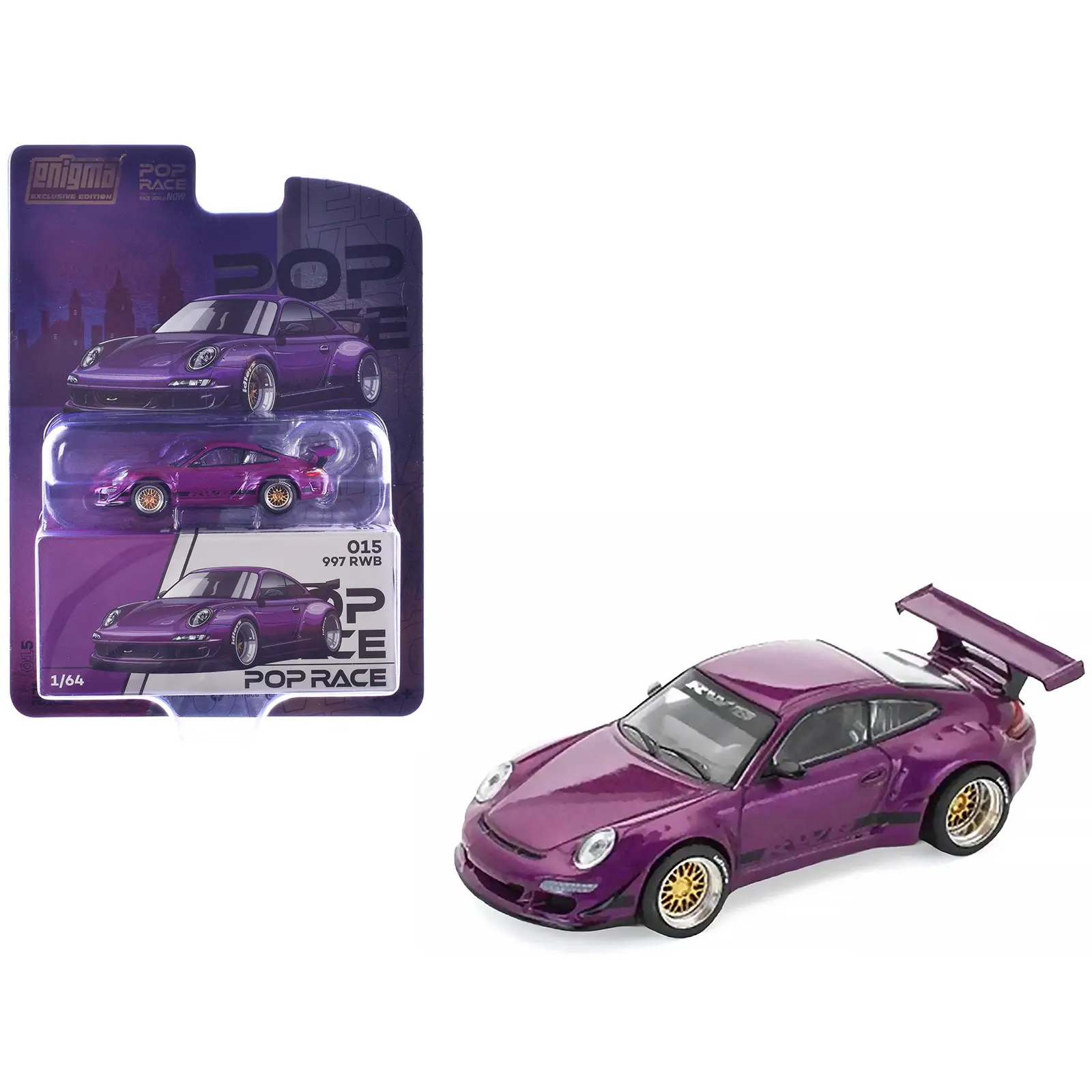 RWB 997 Purple Metallic with Black Stripes 1/64 Die Cast Model Car by Pop Race