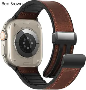 Adjustable Magnetic Leather Band Compatible with Apple Watch, Soft Patchwork Leather Strap Replacement for Apple Watch for band42/44/45/46/49 mm wearable watchband Electronic Gadgets