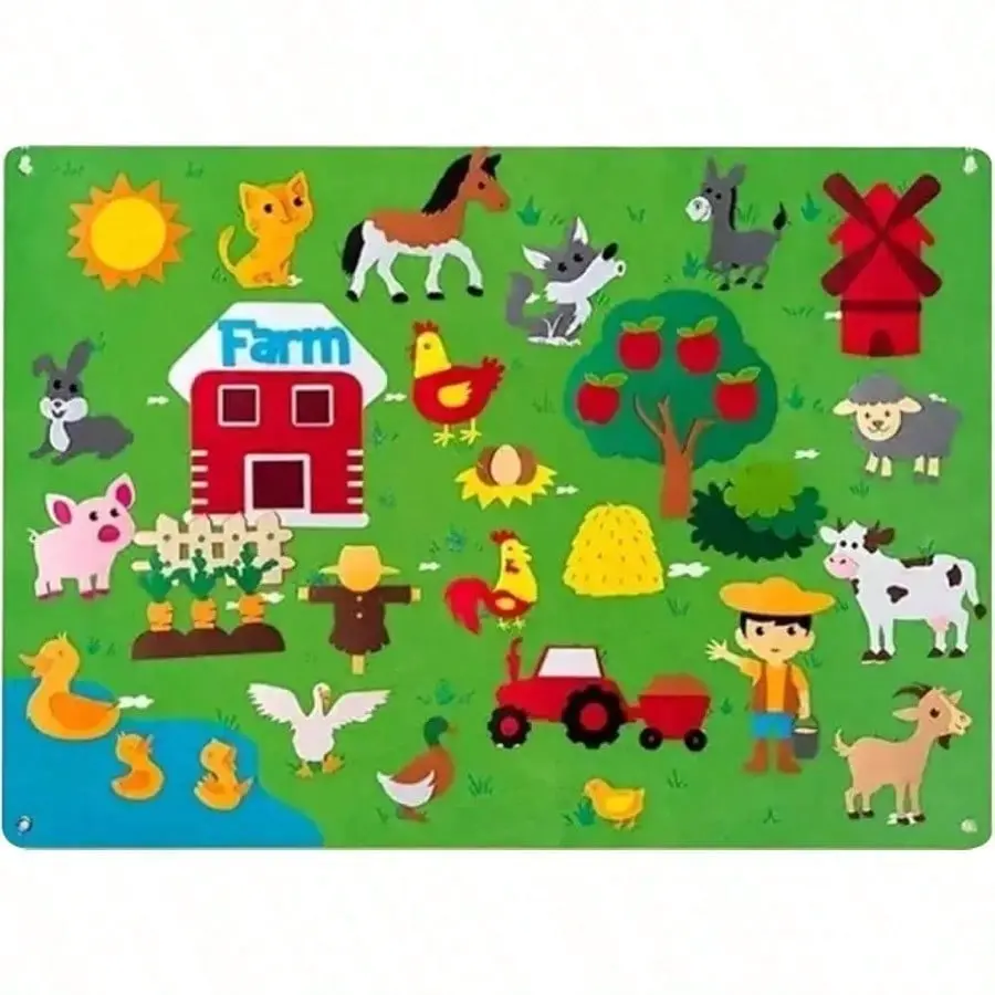 Farm Theme Felt Board - Preschool Learning Tool, Toddler Early Educational Sensory Toy, Storytelling Wall Board for Boys & Girls Birthday Gift