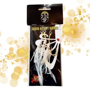 Submission Squid Assist Hooks 10/0 & 5/0 Glow-in-the-Dark Slow Pitch Jigging Hooks Realistic Squid Profile Saltwater-Grade Power for Serious Fights