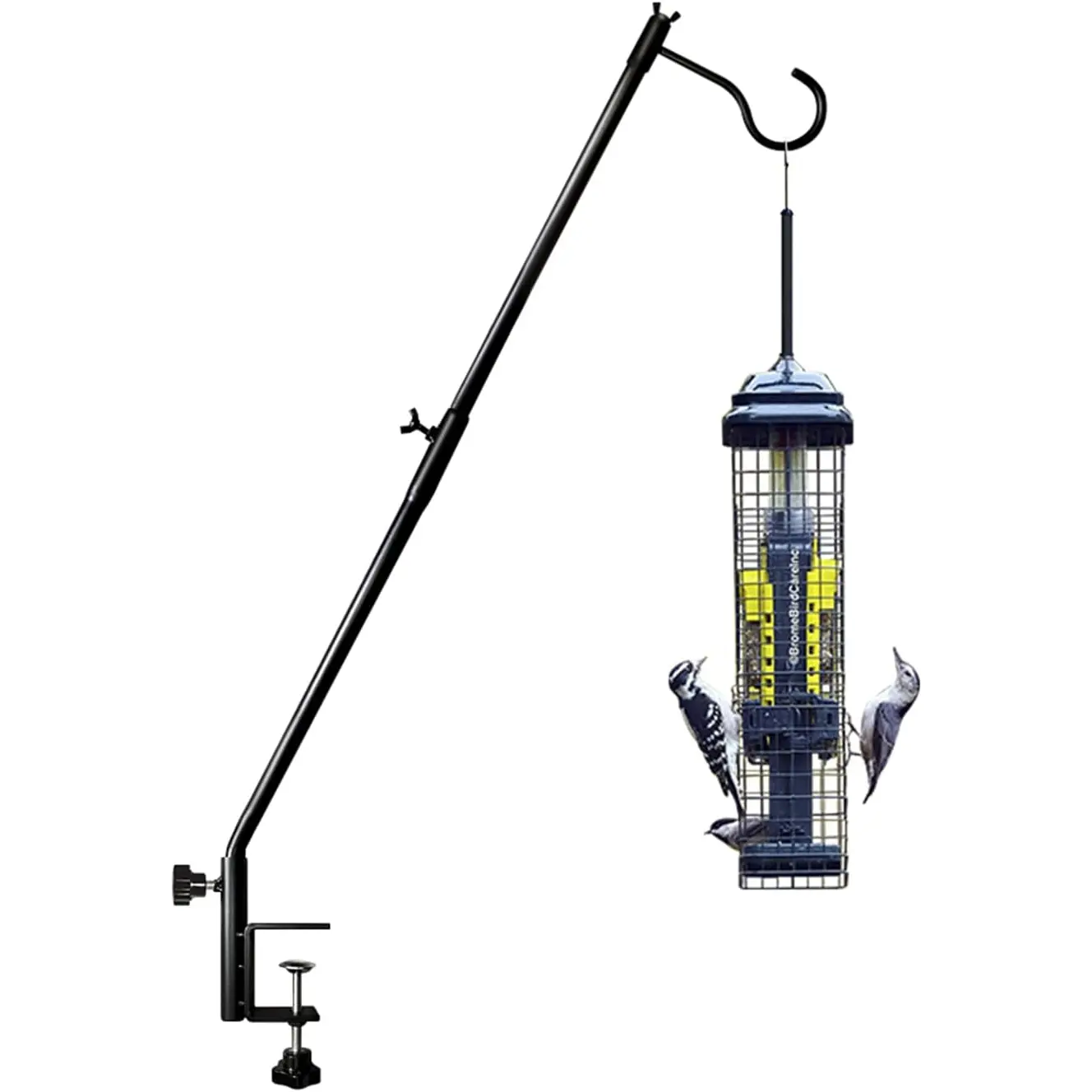 Deck Bird Feeder Hanger for Railing, 30Inch Heavy Duty Fence Deck Hook Pole, 360 Degree Horizontal Rotary Clamp-On for Hanging Outdoor Plant, Wind Chimes, Lanterns and More, 1Pack Funtife