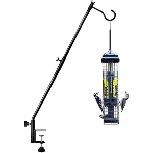 Deck Bird Feeder Hanger for Railing, 30Inch Heavy Duty Fence Deck Hook Pole, 360 Degree Horizontal Rotary Clamp-On for Hanging Outdoor Plant, Wind Chimes, Lanterns and More, 1Pack Funtife