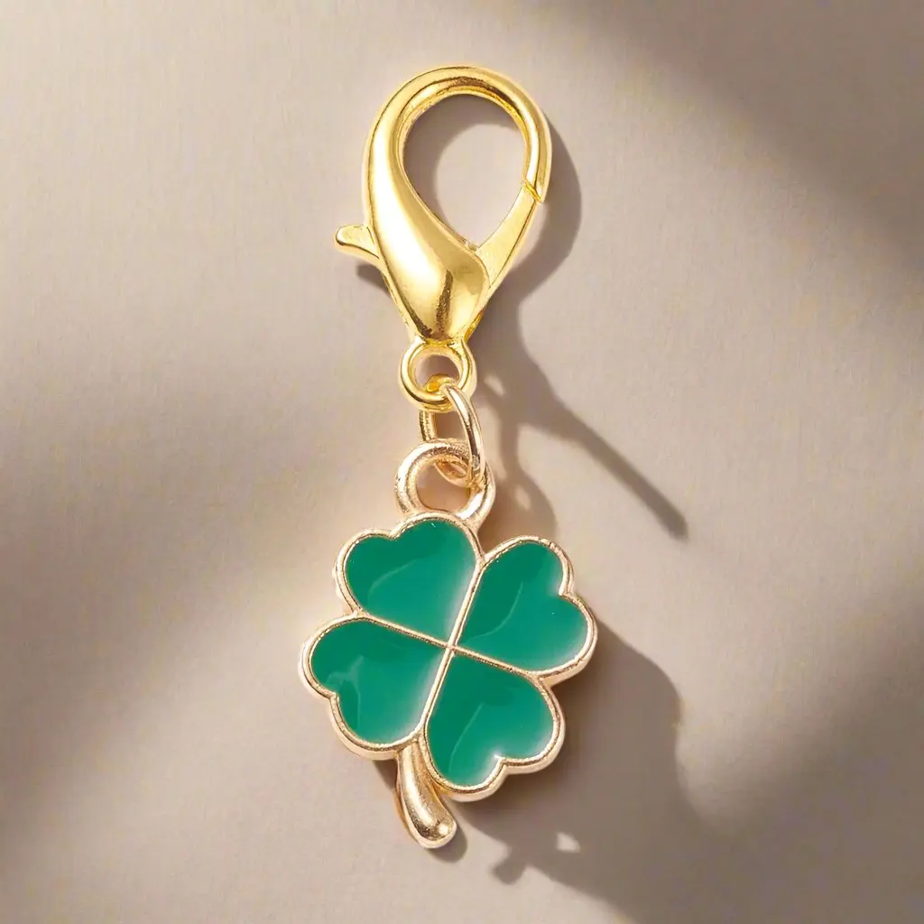 Gold Four Leaf Clover Lobster Clasp Bag Charm Gold Four Leaf Clover Lobster Clasp Bag Charm