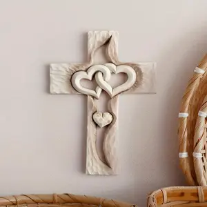 Heart Pattern Resin Wall Sculpture, 1 Count Interwoven Cross Design Wall Cross, Wall Mount Hanging for Bedroom, Ideal Wedding and Valentine's Gift, Decor, Religious Home Decor