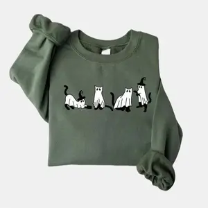 Halloween Sweatshirt, Cat Sweatshirt, Ghost Tee, Black Cat Sweater, 2025 Spooky Seas, Cool Halloween Cat , Cat Lover , Halloween Sweater