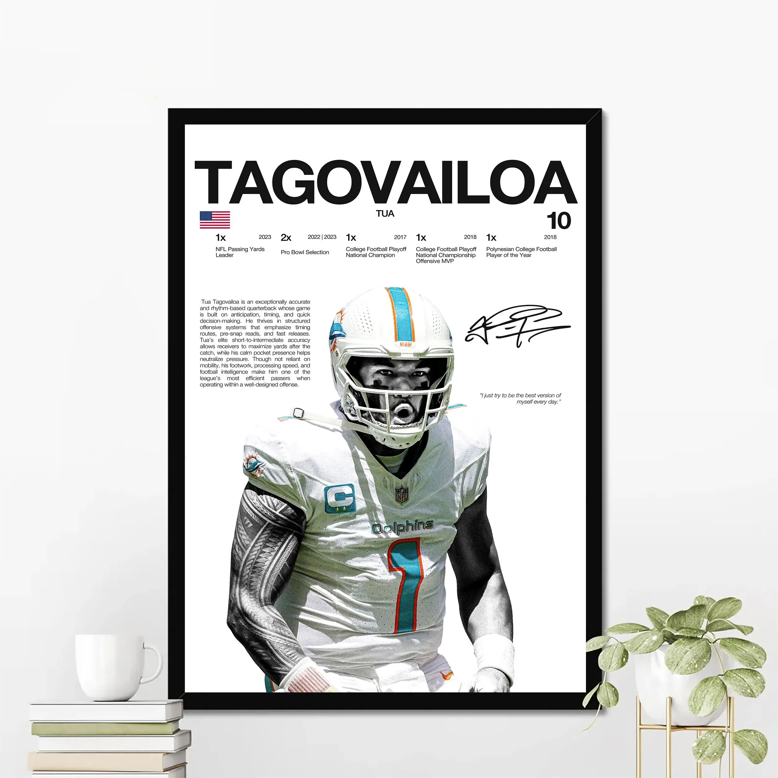 Tua Tagovailoa Hardline Series Poster, Tua Tagovailoa Signature Poster, Miami Football Wall Art For Fans, Sport Gift For Men [UNFRAMED - PRINT ONLY]