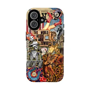 Cool cowboy boot country music phone case, compatible with iPhone 17/16/15/14/13/12/11 Pro Max/Plus and Samsung Galaxy S23FE/22/23/24/25, retro Western skull and racehorse pattern phone case, Western cowboy patchwork phone case.