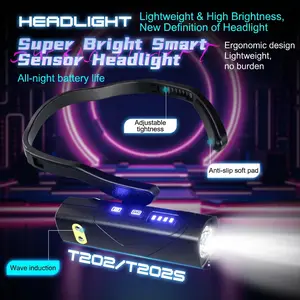 Ear-hook ultra-light rechargeable headlamp, LED headlamp with motion sensor, 5 modes, IPX5 waterproof LED headlamp, suitable for night running, fishing, cycling, camping