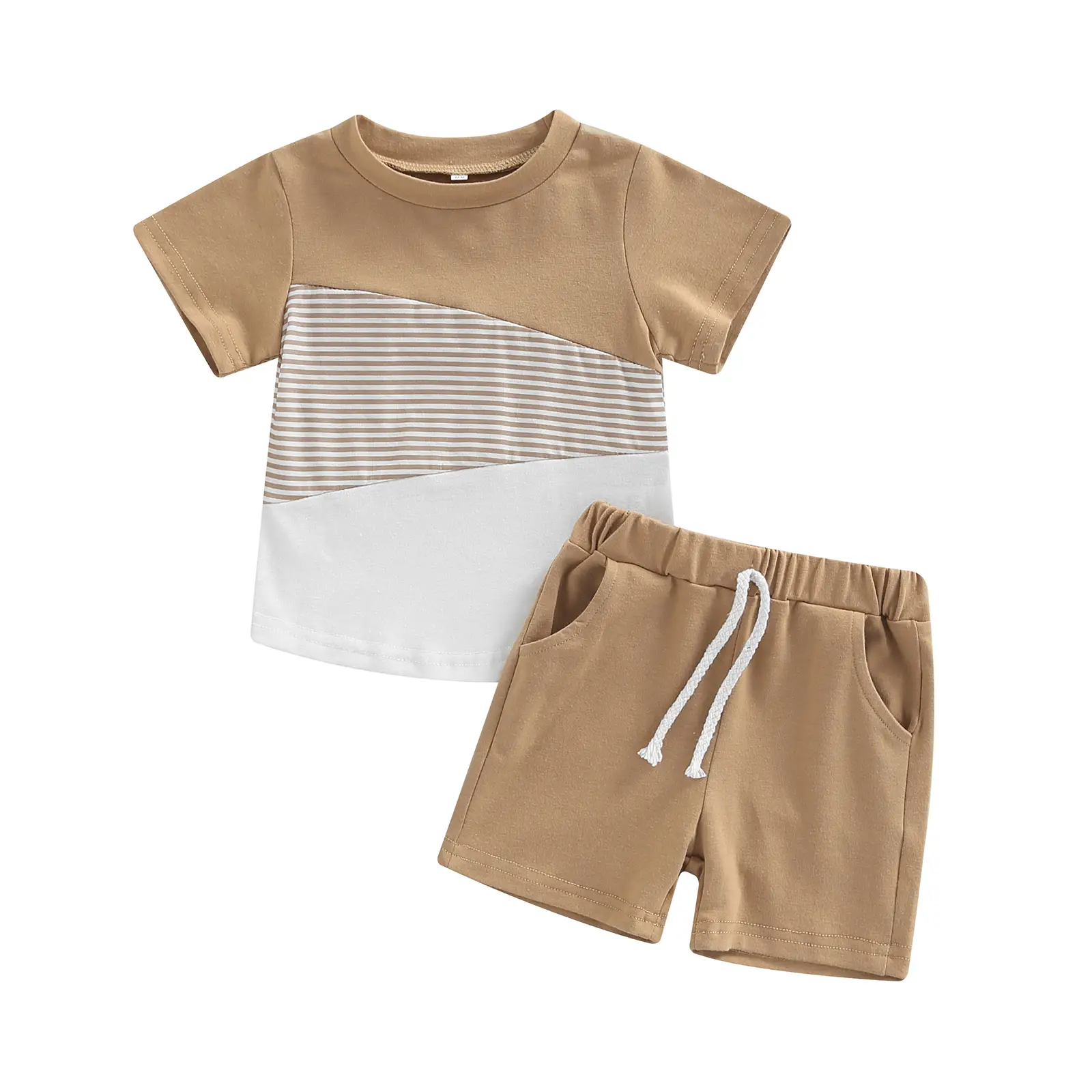 Canrulo Baby Boys 2PCS Shorts Set Short Sleeve Patchwork Crew Tees + Short Pants 3M 6M 12M 18M 24M 3T 4T 5T 6T 7T Toddler Boys Summer Casual Outfits