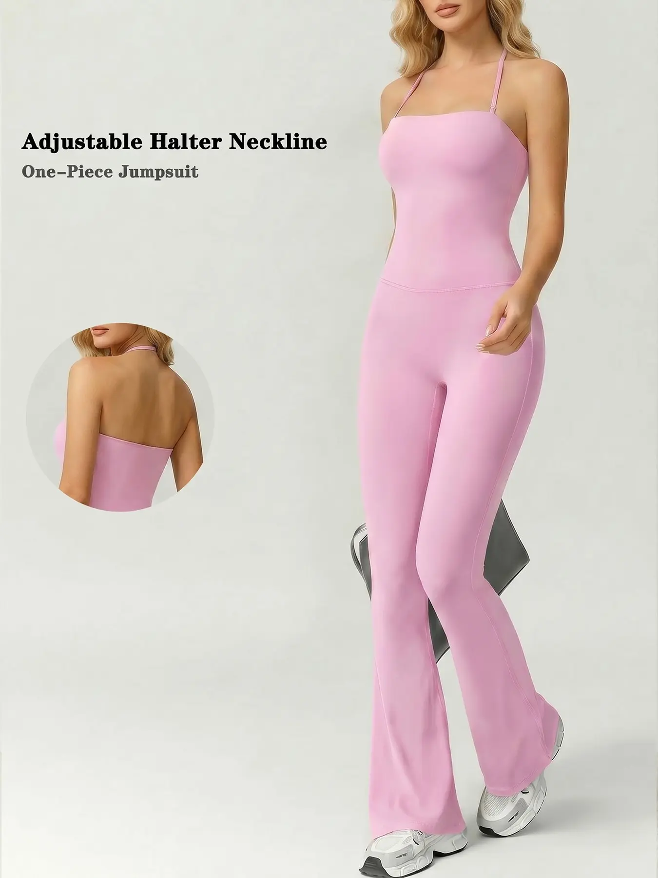 Women's Sleeveless High Waist Jumpsuit, Adjustable Strap, Slim-Fitting, Soft Nylon Spandex, Casual All-Season Workout Gear, Yoga Activewear Jumpsuit, Stretchy Jumpsuit, Stretchy Sports Jumpsuit