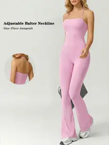 Women's Sleeveless High Waist Jumpsuit, Adjustable Strap, Slim-Fitting, Soft Nylon Spandex, Casual All-Season Workout Gear
