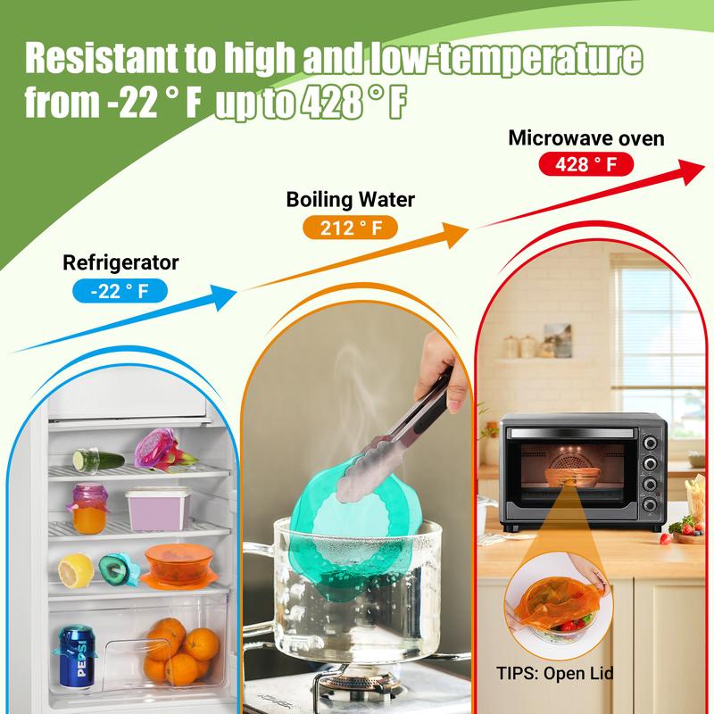 Rottogoon Silicone Stretch Lids for Food Storage Reusable Elastic Bowl Covers for Cups Jars Round & Rectangular Containers Microwave Safe Fridge Covers Multicolor Food Grade Kitchen Utensils & Accessories Kitchenware