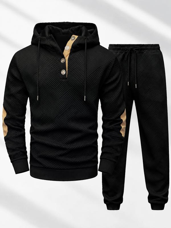 Men's 2-Piece Sweatsuit Set, Casual Knitted Jacquard Long Sleeve Sweatshirt & Matching Pants, Men Sweatsuit Set, Sweat Suit, Fall Clothing Men, Fashion Hoodies, Black Casual Menswear