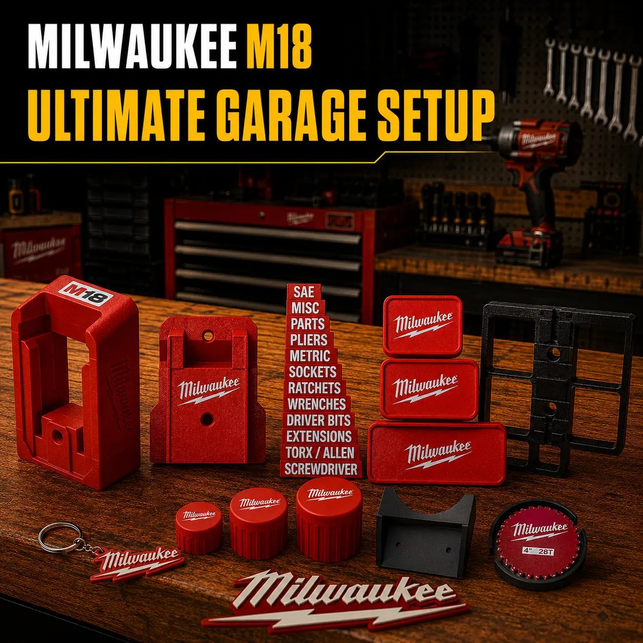 Milwaukee M18 Ultimate Garage Setup V2 Wall-Mounted Tool Organizer Full Kit - 3D Printed, for Serious Users & Workshops, Complete System