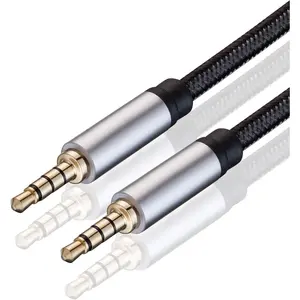 Male to Male Audio Cable 3Ft,3.5mm 4 Pole Nylon Braided Stereo Aux Cord for Headphones, PS4,Phone, Tablets, Headset, PC, Laptop and More(3Ft/1M)