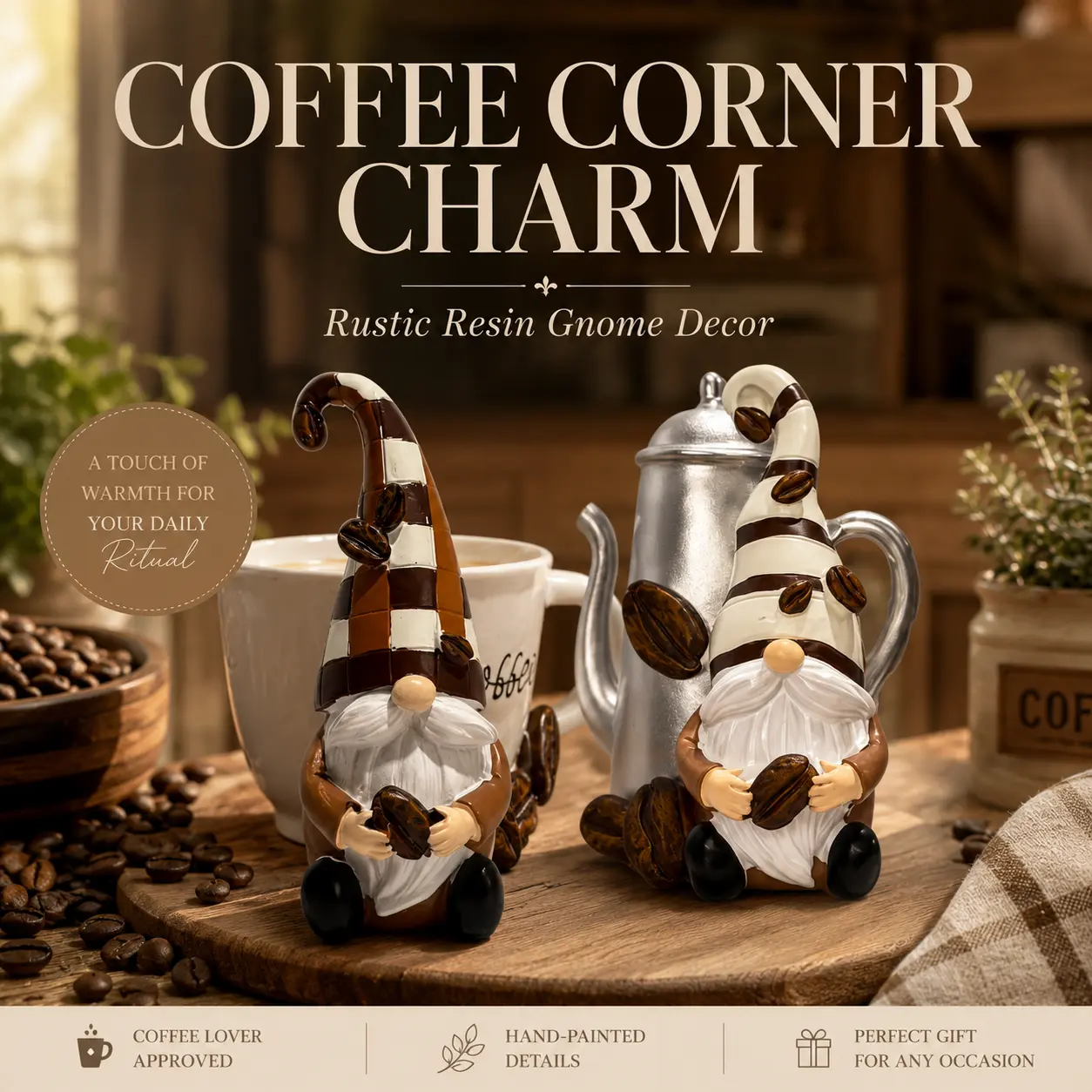 Resin Coffee Swedish Tomte Gnome Ornament Set - Collectible Figurines, Figurines for Adults, Interior Ornaments, Decoration Figure, Room Decorations, Kitchen Accents, Tiered Tray Display Gift
